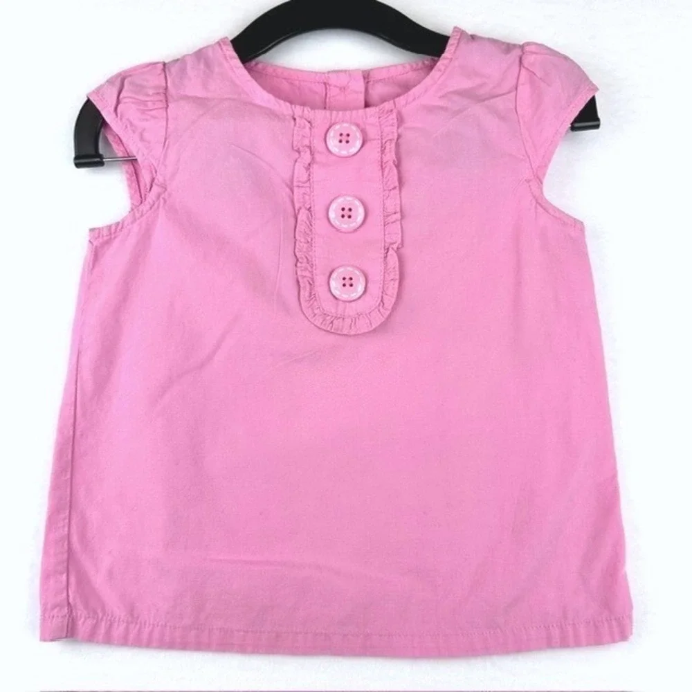 Gymboree Girls Pink Cotton Ruffle Button Front Cap Sleeve Blouse Top 4T